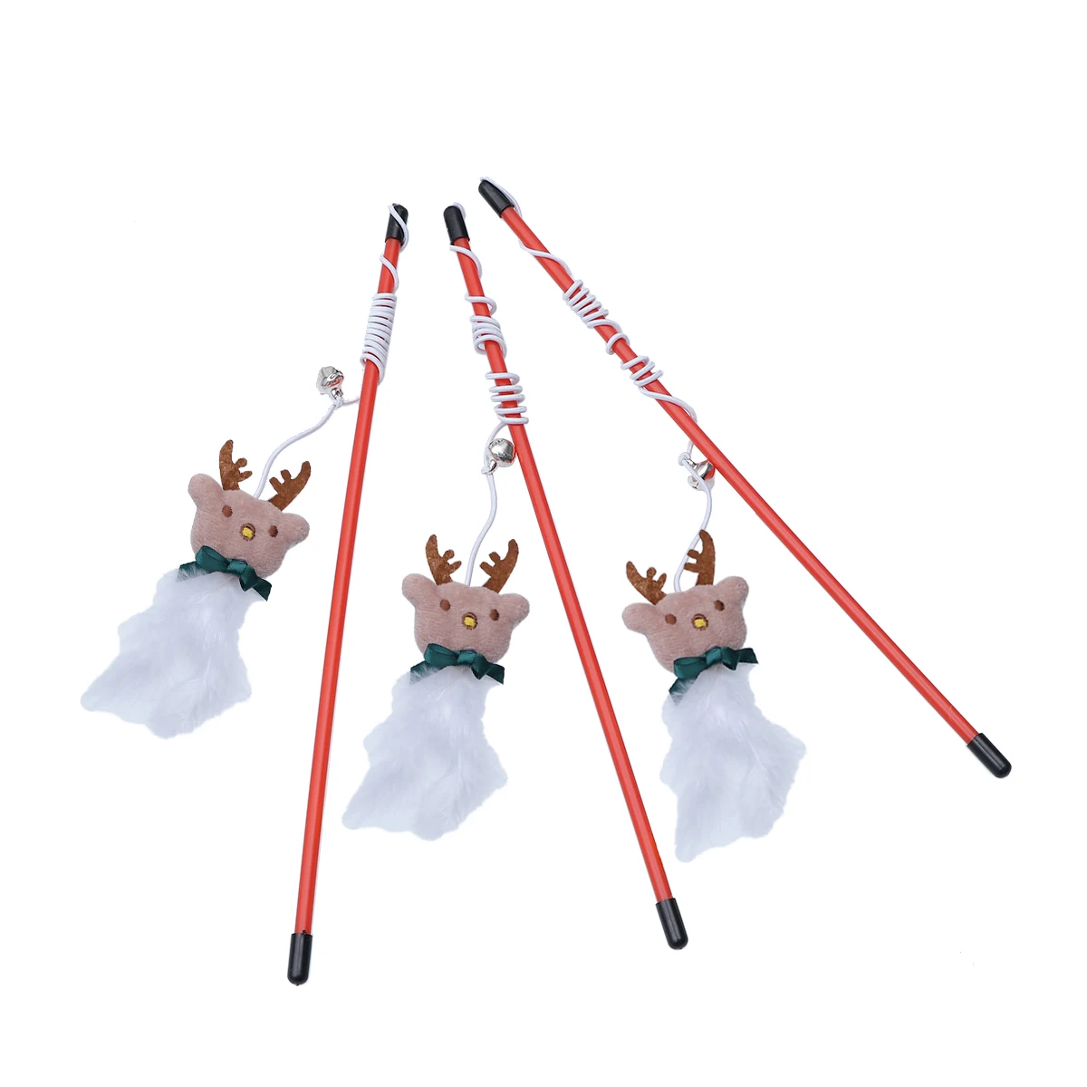 

3 pcs Christmas Themed Tease Stick Kitten Reindeer Elder Interactive Pet Supplies Training Funny Cat Stick Cat Toys