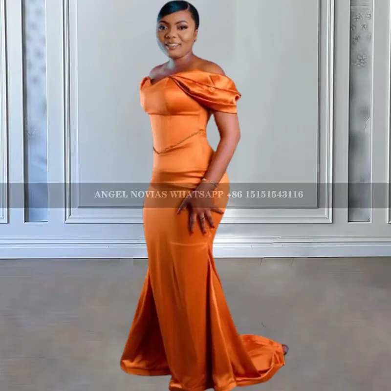 

Customized Long Mermaid Orange Bridesmaid Dress Off Shoulder Evening Prom Formal Party Birthday robe demoiselle d honneur femme