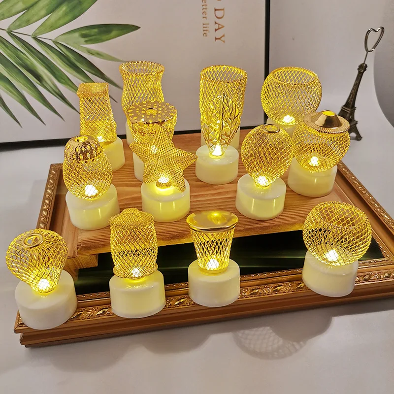 Flickering Flameless LED Candles Tealight Night Lights Lamp Gold Iron LED Electronic Candle Lamp for Wedding Party Home Decor