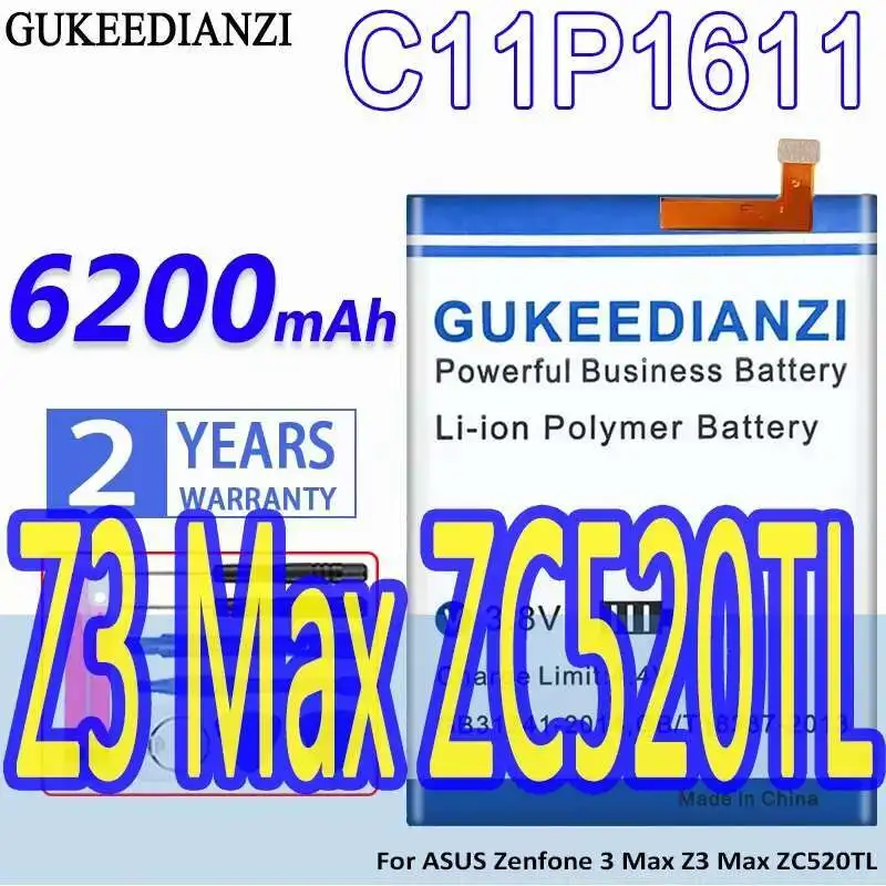 

Long Lasting High-Efficiency Mobile Phone Battery For Asus Zenfone 3 Max Z3 ZC520TL 6200Mah C11P1611