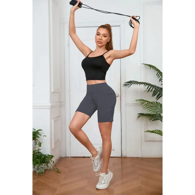 กางเกงขาสั้นโยคะออกกำลังกายสำหรับผู้หญิง มีกระเป๋า กางเกงขาสั้นทรงสลิม เอวสูง เซ็กซี่ ยกสะโพก กางเกงเลกกิ้งสำหรับออกกำลังกาย วิ่ง และเล่นกีฬาฤดูร้อน