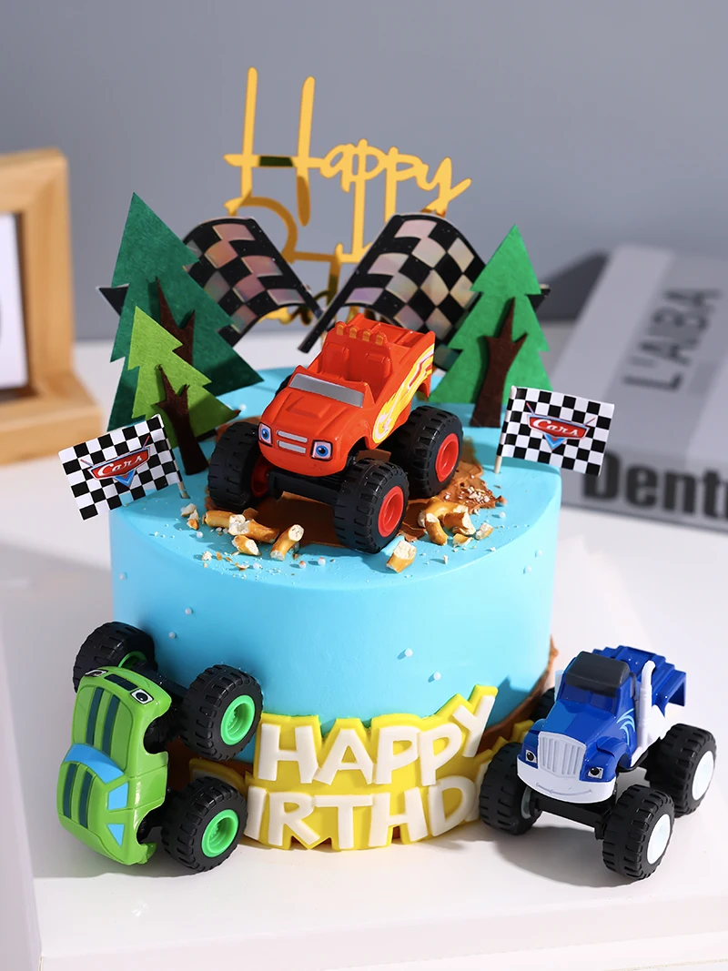 

New Monster Tru Cake Decoration Bursting Car Boys Children Birthday Baking Par Costume Plugin Festive Celebration Supplies