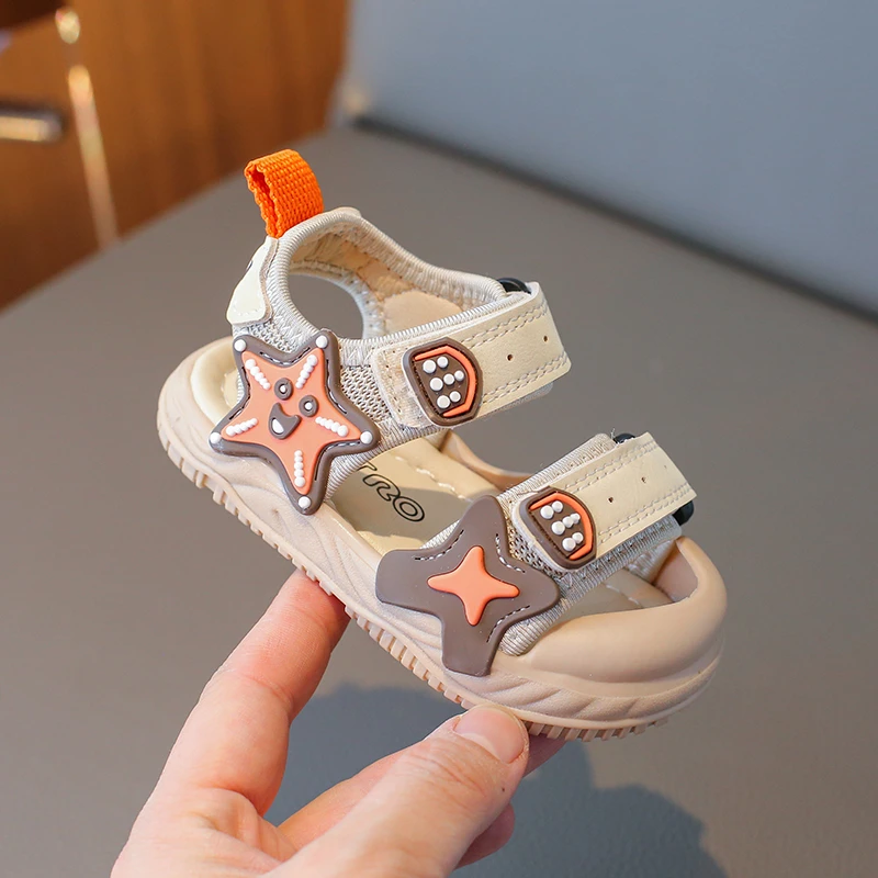 Baby Children Sandals Beige Open Toe Soft Bottom Boys Girls Beach Shoes Green Stars Fashion Anti-slip Kid Baby Sports Sandals