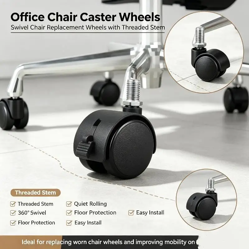 5Pcs Heavy Duty Swivel Plastic Castor 2 Inch Universal Mute Office Chair Caster Wheels Replacement Furniture Wheels Roller