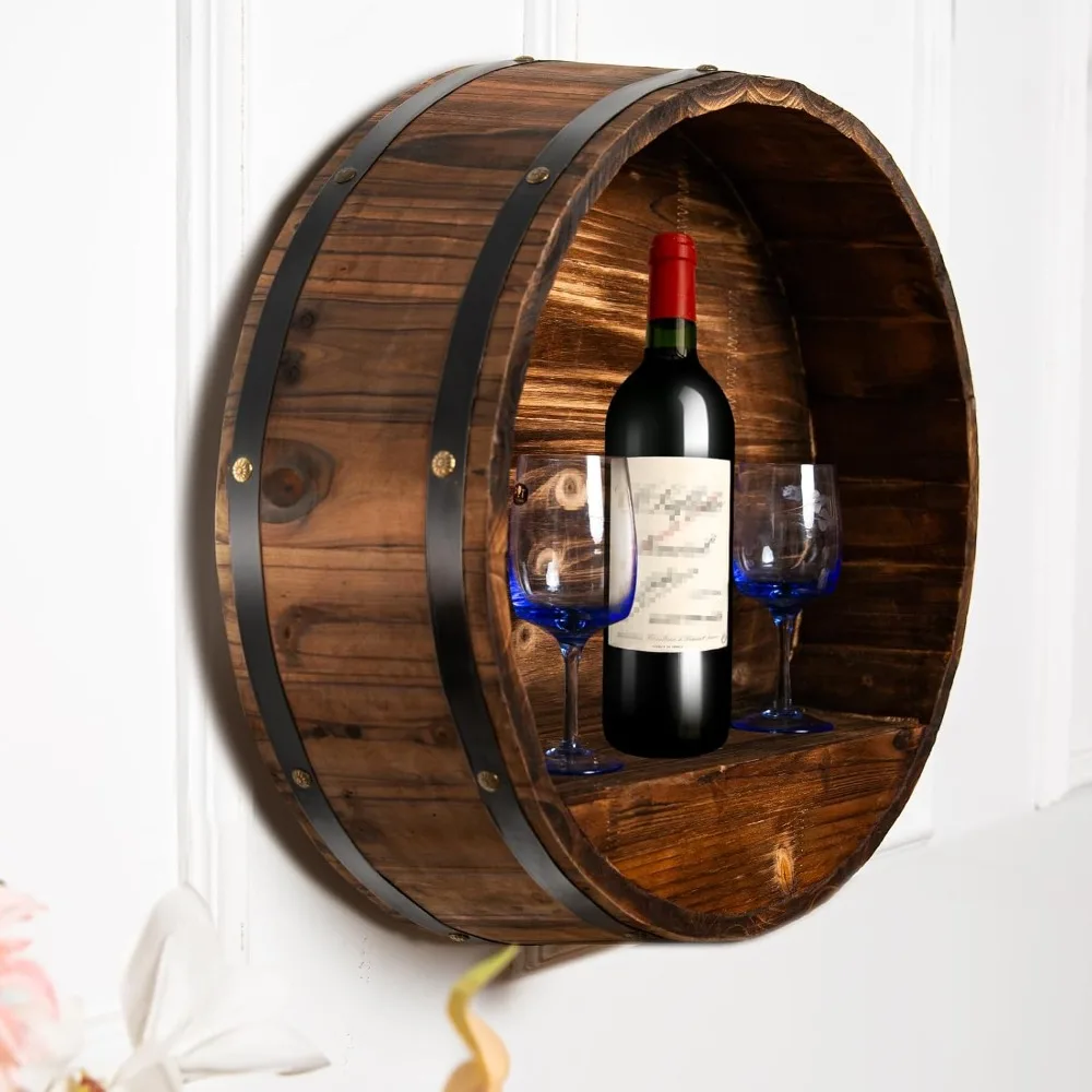 

Whiskey Barrel Decor, Bourbon Whiskey Barrel Shelf, Wall Mount Wine Rack, Oak Barrel Wine Bottle Holder, Rustic Wine Rack Wood f