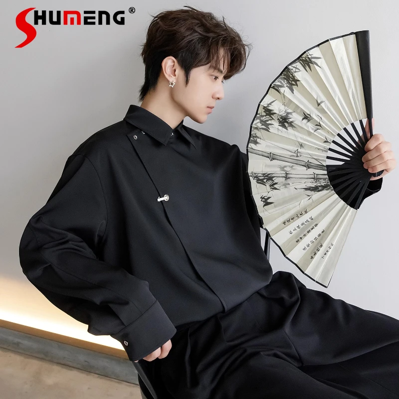

2025 Men's Women's High-End Long Sleeve Solid Color Classic Shirts Male Fashion Handsome Shirts Lapel Trendy Simple Stylish Tops