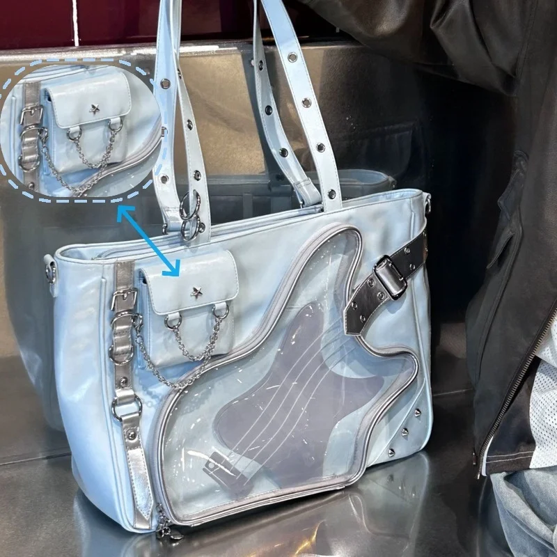 

Belt Y2k Design Japanese Itabag Girls PU Leather Large Capacity Tote Bag Transparent Display Preppy Style Shoulder Bag For Women