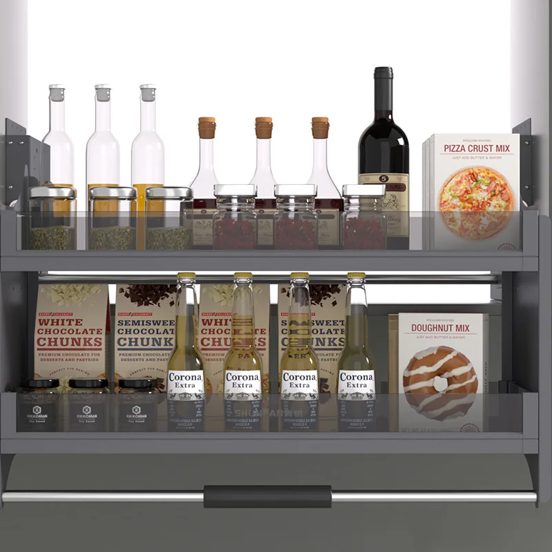 التصميم الحديث في الخزائن سحب أسفل رف توابل تخزين رافع سبائك الألومنيوم رفع سلة خزانة المطبخ للاستخدام في الفندق #3