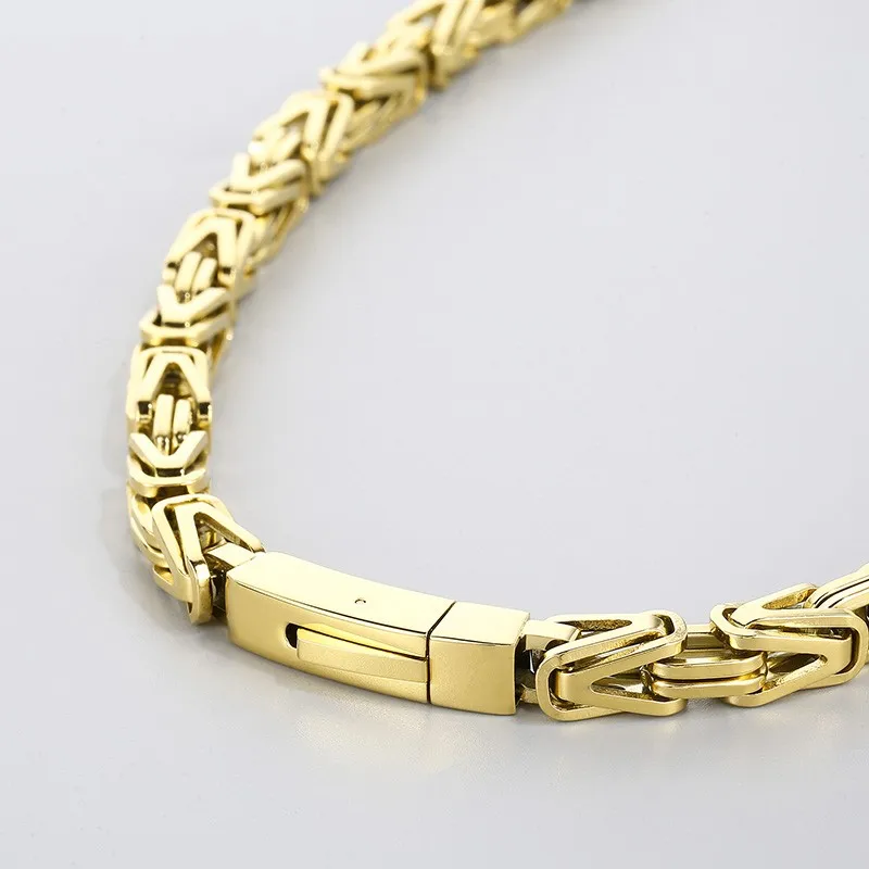 Vintage 8MM Rainbow Byzantine Lock Chain Men\'s Necklace Hip Hop Stainless Steel Polished Emperor Chain Charm Male Jewellery