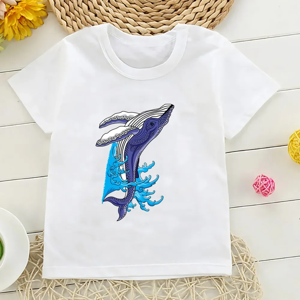 New Funny Summer Streetwear Kids T Shirt Whale Kartoon Boys Girls T-shirt Children's Print Tops Harajuku Fashion Tshirt,YKP109