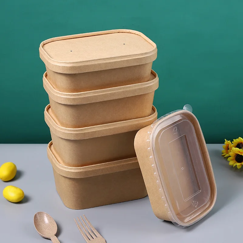 Disposable Kraft Paper Bowls  Rectangle Food Containers Salad Bowls Take Outfood Boxes Party Supplies Kitchen Accessories