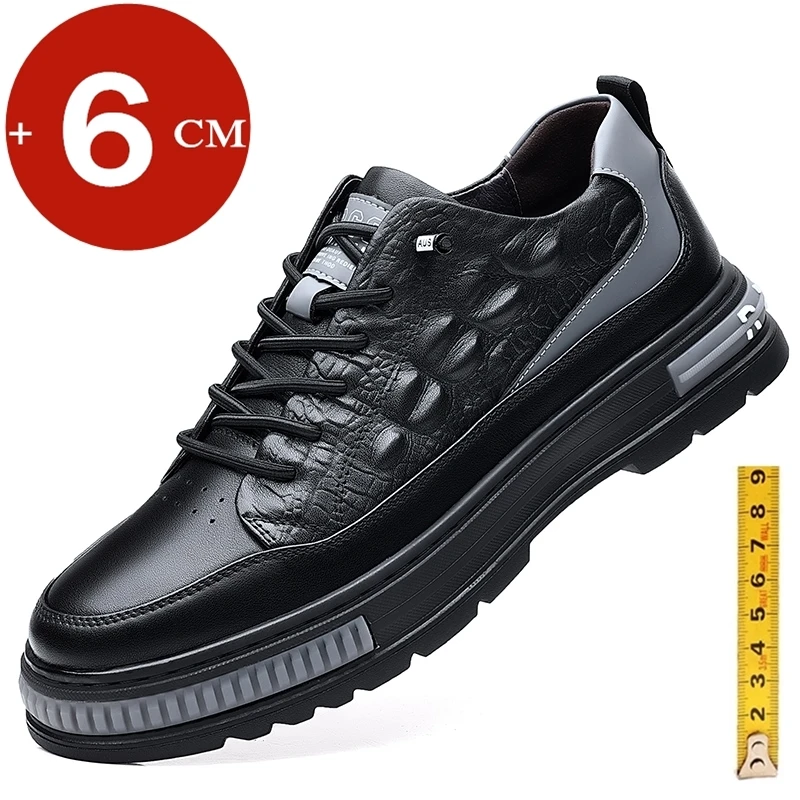 

6cm Height Increase Leather Men Leisure Sneakers Spring White Men Casual Daily Elevator Shoes Men Fashion Chunky Vulcanize Shoes