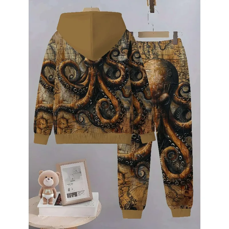 2025 طقم سويت شيرت وسراويل مطبوعة ثلاثية الأبعاد على شكل حيوانات كرتونية رائعة مكون من قطعتين، ملابس رياضية كاجوال عصرية وعصرية للخريف والشتاء #3