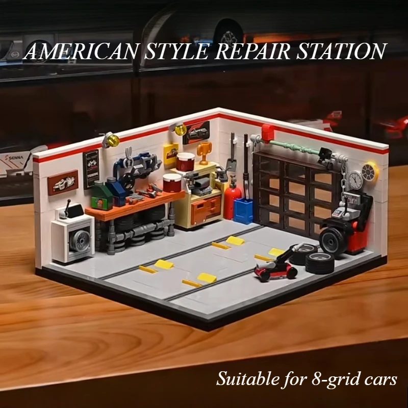 

532PCS MOC City Speed Race Car Retro Garage Scene Building Blocks Car Repair Workshop with Lifting Platform DIY Toy Holiday Gift