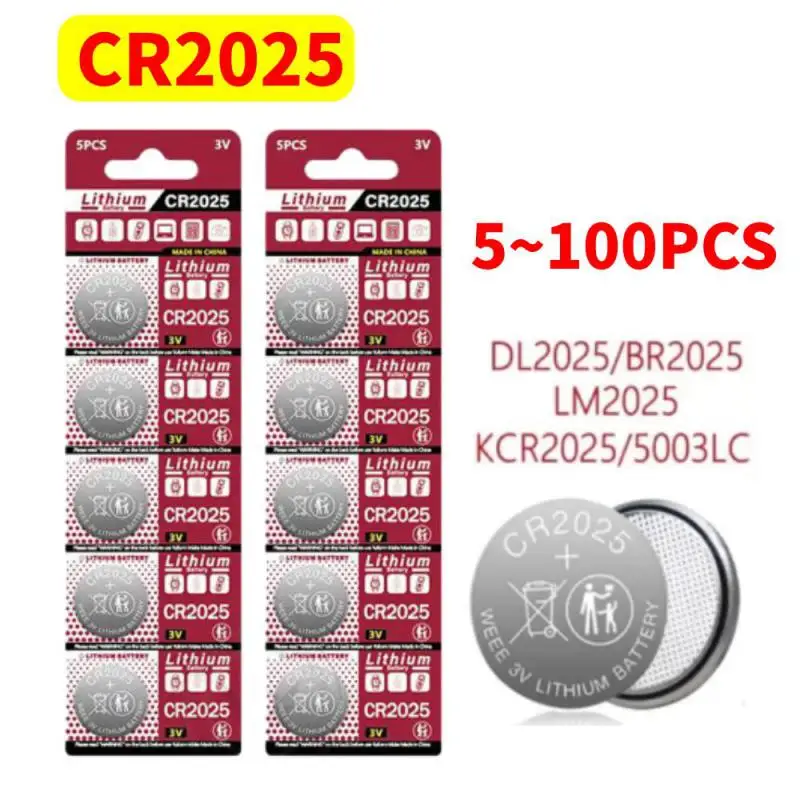 5PC-100PCS 3V CR2025 Lithium Button Battery DL2025 BR2025 5003LC LM2025 CR 2025 Coin Cell Watch Batteries For Toys Clock Compute