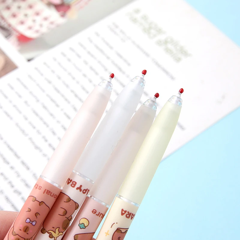 Stylo gel Anime Capybara pour enfants, stylo à bille mignon, fournitures scolaires et de bureau, cadeau d'anniversaire, papeterie, dessin animé Kawaii, melon al, 4 pièces