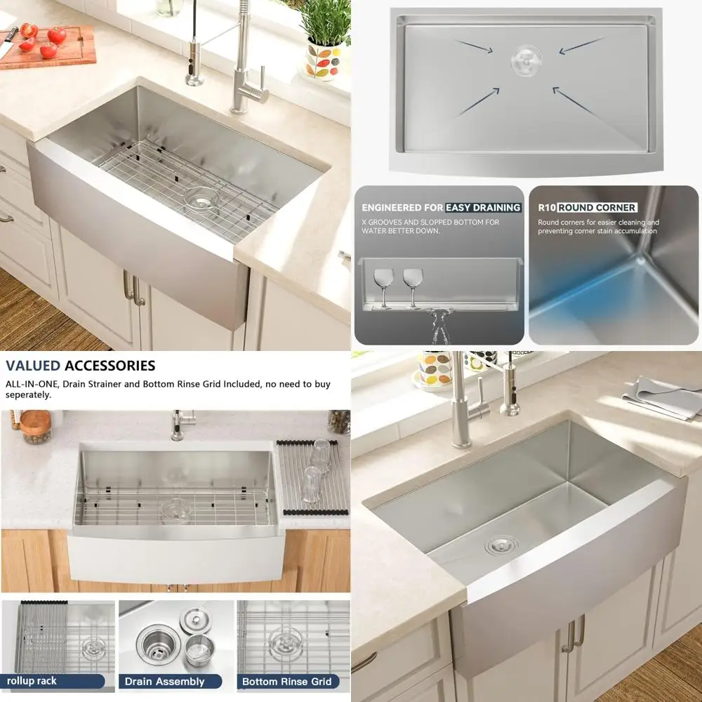 

33 Apron Front Single Bowl 16G Stainless Steel Farmhouse Kitchen Sink with Rounded Corners