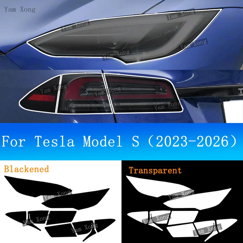 

Car Front Golden Armored Tail Black Wrap Cover Film For Tesla Model S 2023-2026 Headlight Taillight Transparent Protective Films