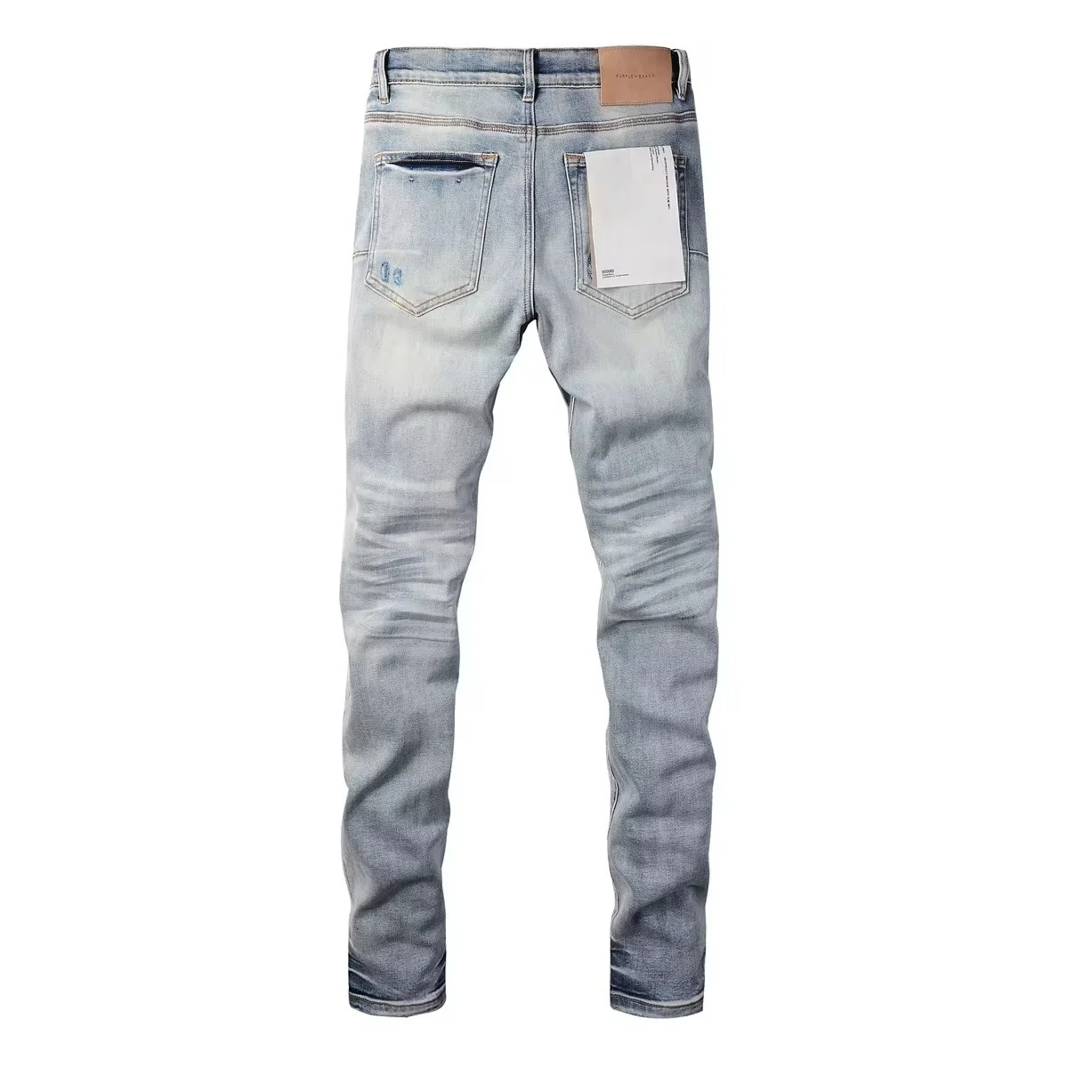 NEW Top Quality Purples Jeans Men High Street Blue Hole Patch Light Color Repair Low Raised Tight Denim brand Pants