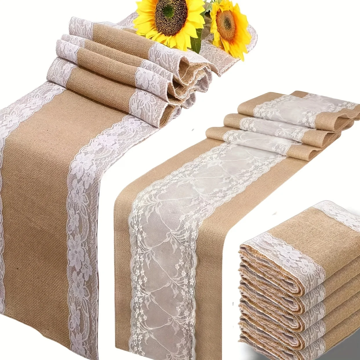 

Burlap Table Runner, 30x275cm Lace Table Runner Vintage Natural Hessian Burlap Table Runners for Wedding Christmas Party