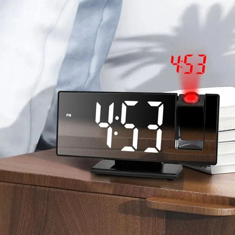 Luminous Silent Multi-function Projection Alarm Clock with Large LED Screen - Perfect for Home and Office Use