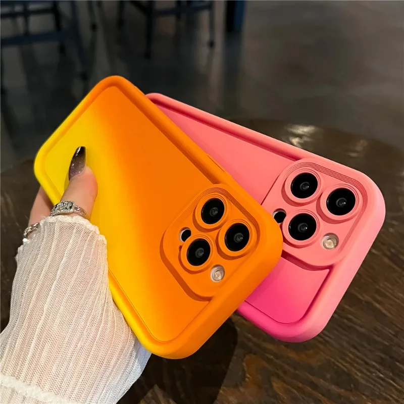 Gradient Liquid Silicone Thickened Phone Case For iPhone 15 14 13 12 Pro Max Plus Candy Color Soft Shockproof Bumper Cover