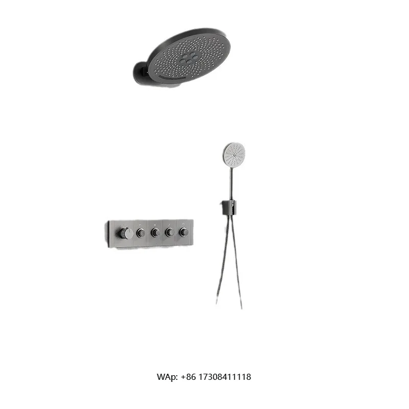 Rain Series All-Copper Concealed Shower Set Hot Melt Integrated Constant Temperature Brushed for Hotel Embedded Hidden Complete
