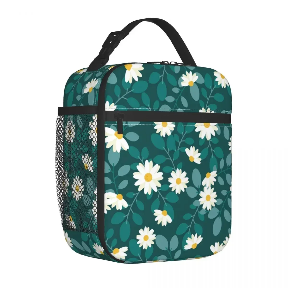 White Daisies Lunch Bag For Men Cute Flowers Lunch Box Office Portable Thermal Tote Handbags Waterproof Designer Cooler Bag