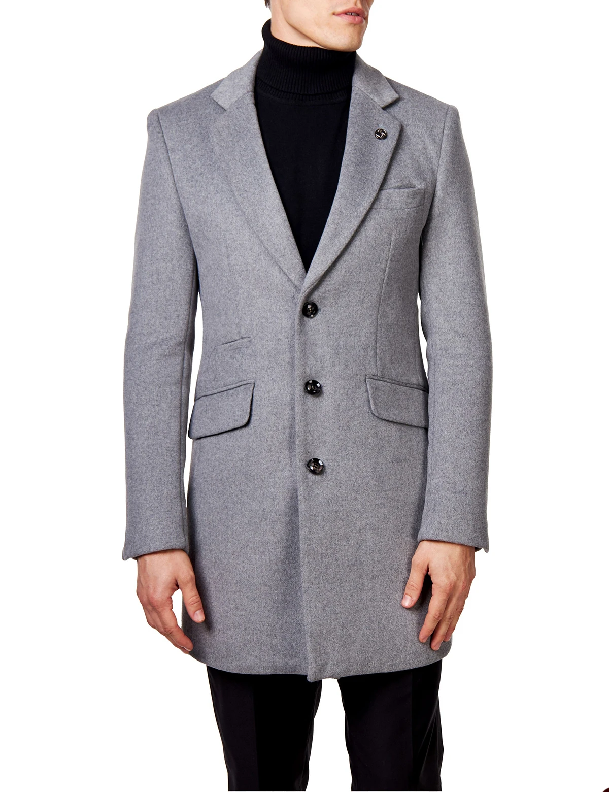 Classic Light Grey Men's Woolen Coat Plus Size Formal Casual Outwear Overcoat Notch Lapel Customized Winter Tweed Jacket