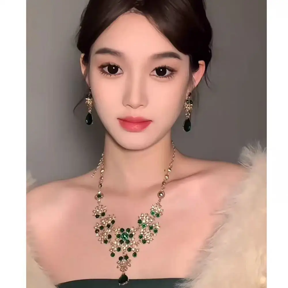 الباروك نمط تيارا أقراط قلادة فاخرة لامعة مجموعات مجوهرات الزفاف استخدام على نطاق واسع مريحة لارتداء تاج الزفاف حجر الراين #3