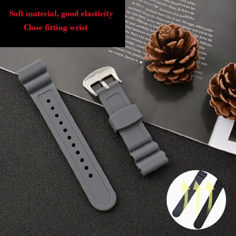 Silicone Tropic Strap Waterproof NH35 Watch Rubber Strap 22mm for Tuna Watch Watchband Men Replacement Wrist Watch Accessories