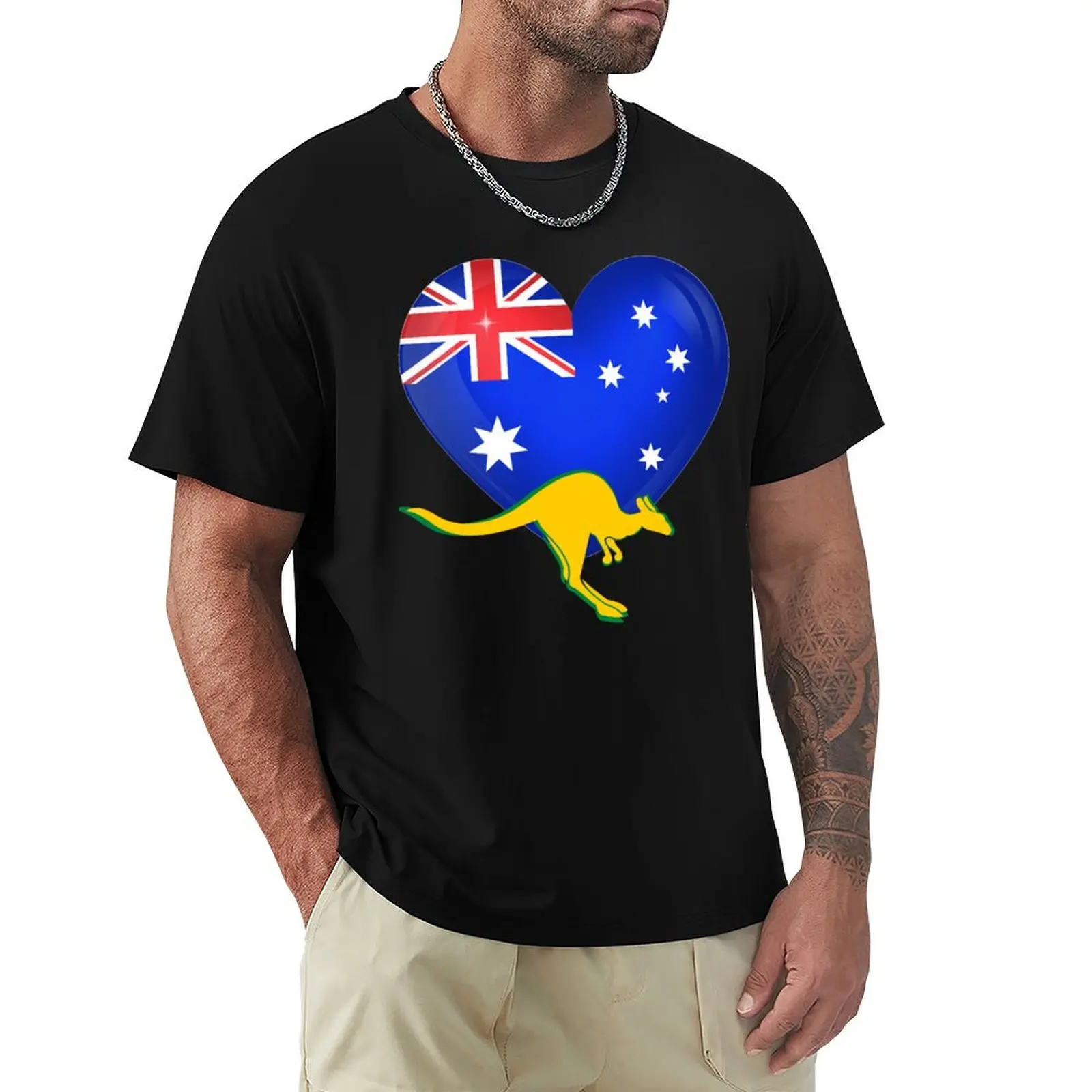 Australian Aussie Heart Flag & Kangaroo Wallaby T-Shirt hippie clothes oversizeds heavyweight t shirts for men