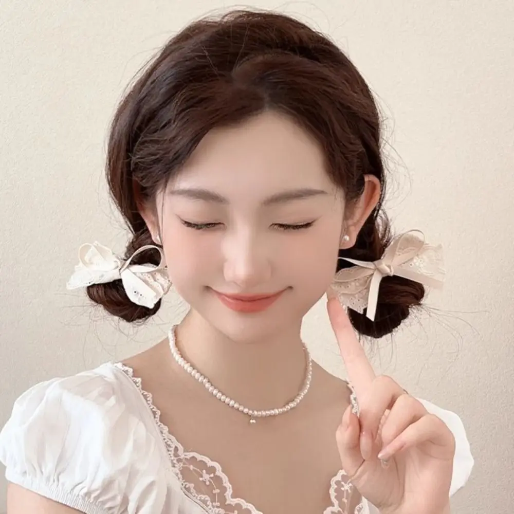 Fresh Lace Bow Hair Clip Duckbilled White Kid Hairpins Small Headwear Clip Girl