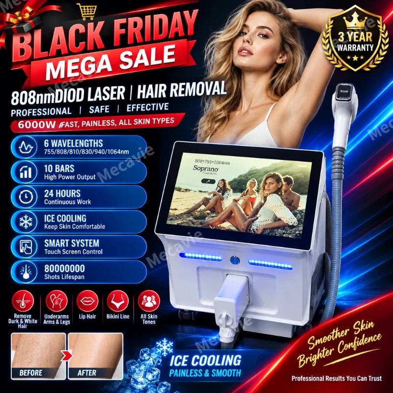 808nm Diode Laser Hair Removal Machine 6 Wavelength10 Bars FAC Fast Collimation Sapphire Ice Painless Whole Body Device11.11