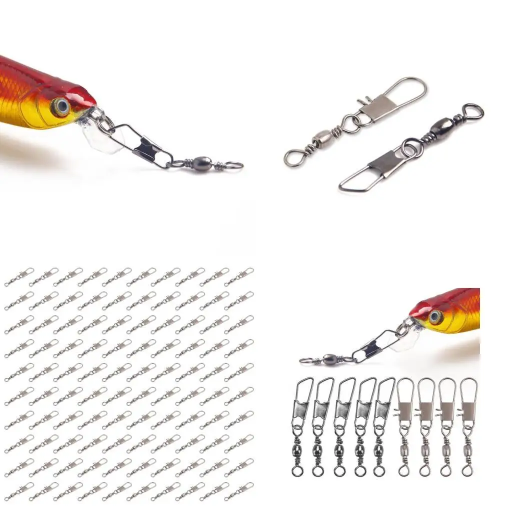 

Y1UC 100 Pcs Stainless Steel Fishhook Lures Swivels Tackle Fishing Accessories