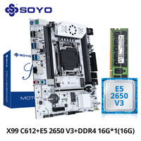 SOYO X99 Gaming Motherboard Kit C612 Chip with E5 2650 V3 CPU & DDR4 16G*1 2133MHz Memory NVME PCIE3.0 SATA3.0 for Desktop Host