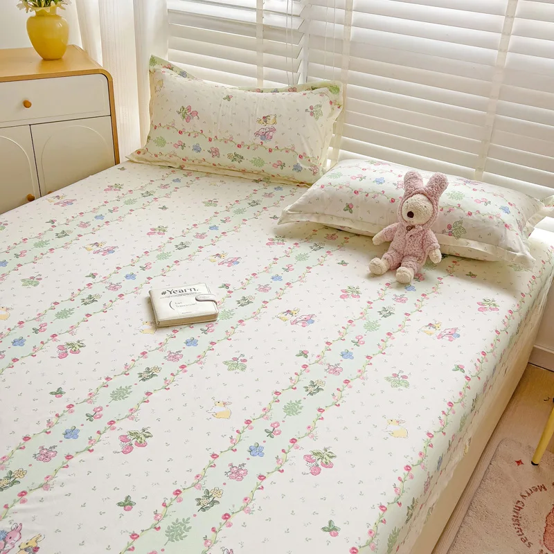 

Ins Bed Sheets Floral Fitted Sheet Non Slip 침대패드 Bedspread With Elastic Band Mattress Cover (no Pillowcase) Double Bed Sheets