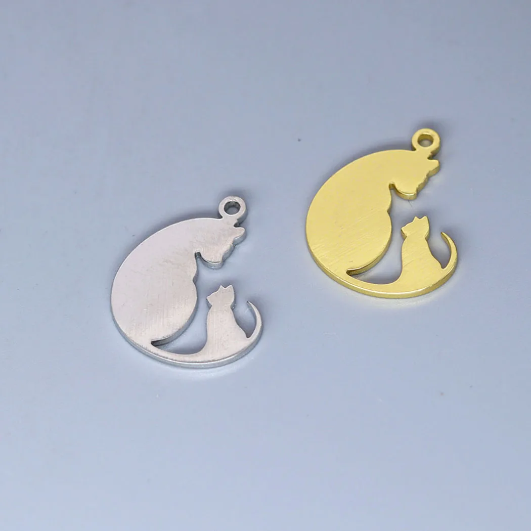 5pcs/lot Family Mum Baby Cat Charm Pendants Making DIY Stainless Steel Handmade Finding Jewelry