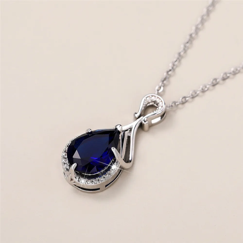 CAOSHI Stylish Fashion Female Party Necklace with Bright Bule Crystal CZ Stylish Pendant Accessories for Women Exquisite Gift