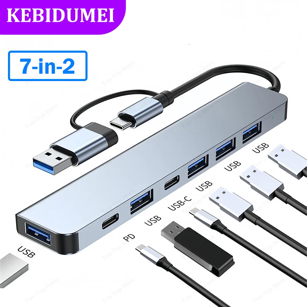 7-в-2 USB C Док-станция USB 3.0 HUB 5 Гбит/с Высокоскоростная передача USB-концентратор Адаптер OTG Адаптер SD TF Для ПК Ноутбук MacBook