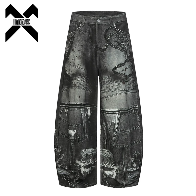 

Vintage 3D Print Zipper Punk Wide Leg Pants Gothic Y2K Streetwear Cargo Trousers