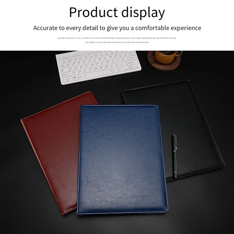 A16R-A4 PU Padfolio File Folder Portfolio Business Document Holder Metal Clipboard Pad Document Organizer Holder