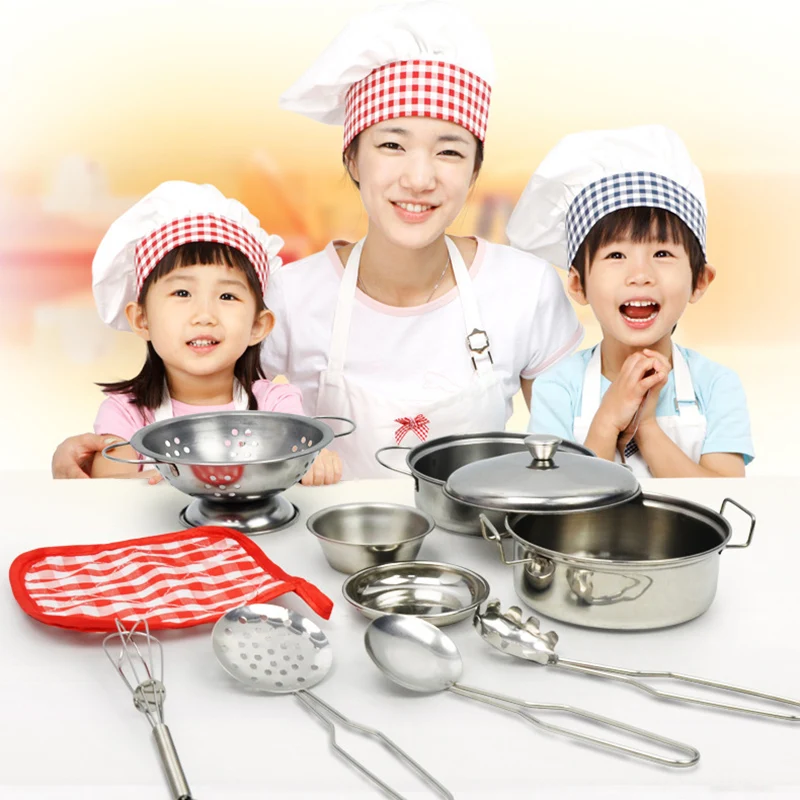 Children's Girls And Boys Play House Toys Simulation Stainless Steel Kitchen Tableware Toys Early Education Enlightenment Toys