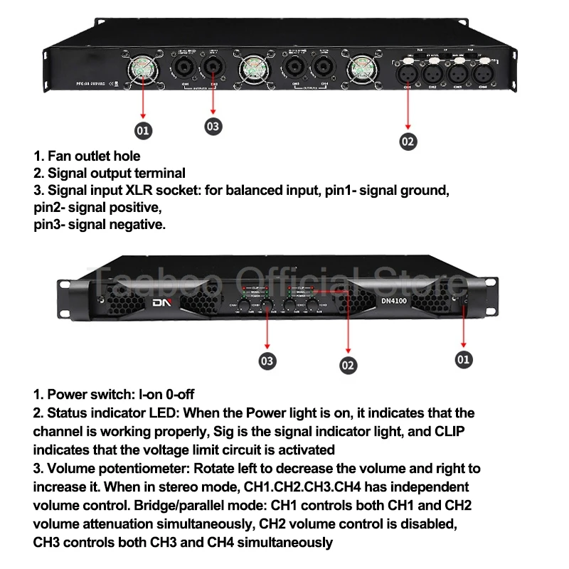 1000W*4 Professional Digital AMP Hifi High Power Professional post-stage Sound Amplifier 4 Channels for Home Theater Disco Stage