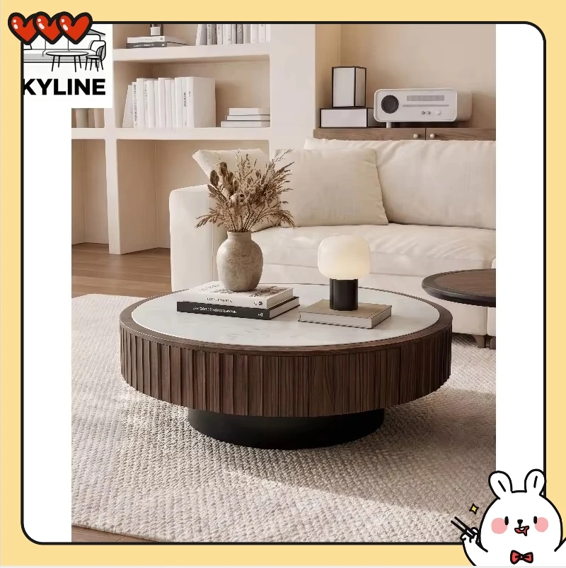 Extendable Round Marble Coffee Table, Space-Saving Side Table for Small Living Rooms