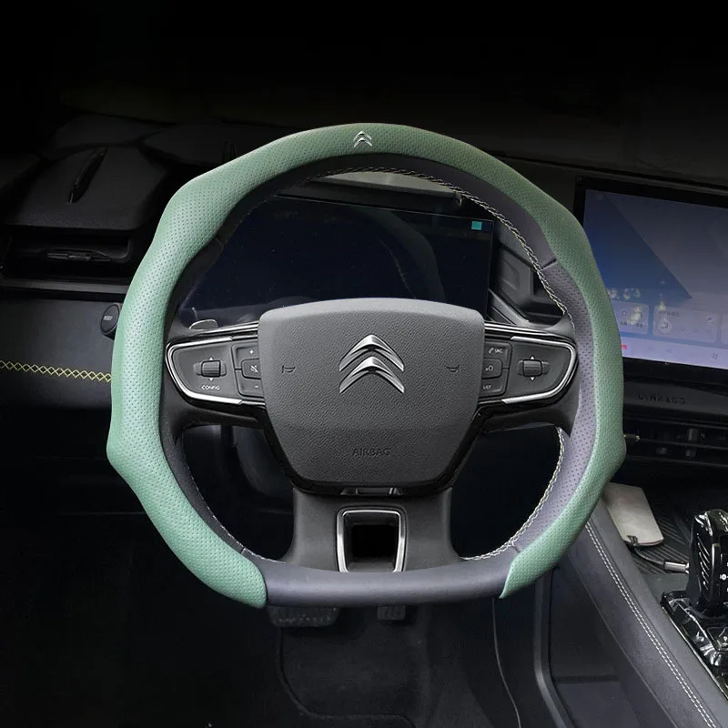 For Citroen C1 C2 C3 C4 C5 C6 VTS Xsara C-Crosser Berlingo Jumpy 37-38cm Leather Anti-slip Car Steering Wheel Cover Accessories