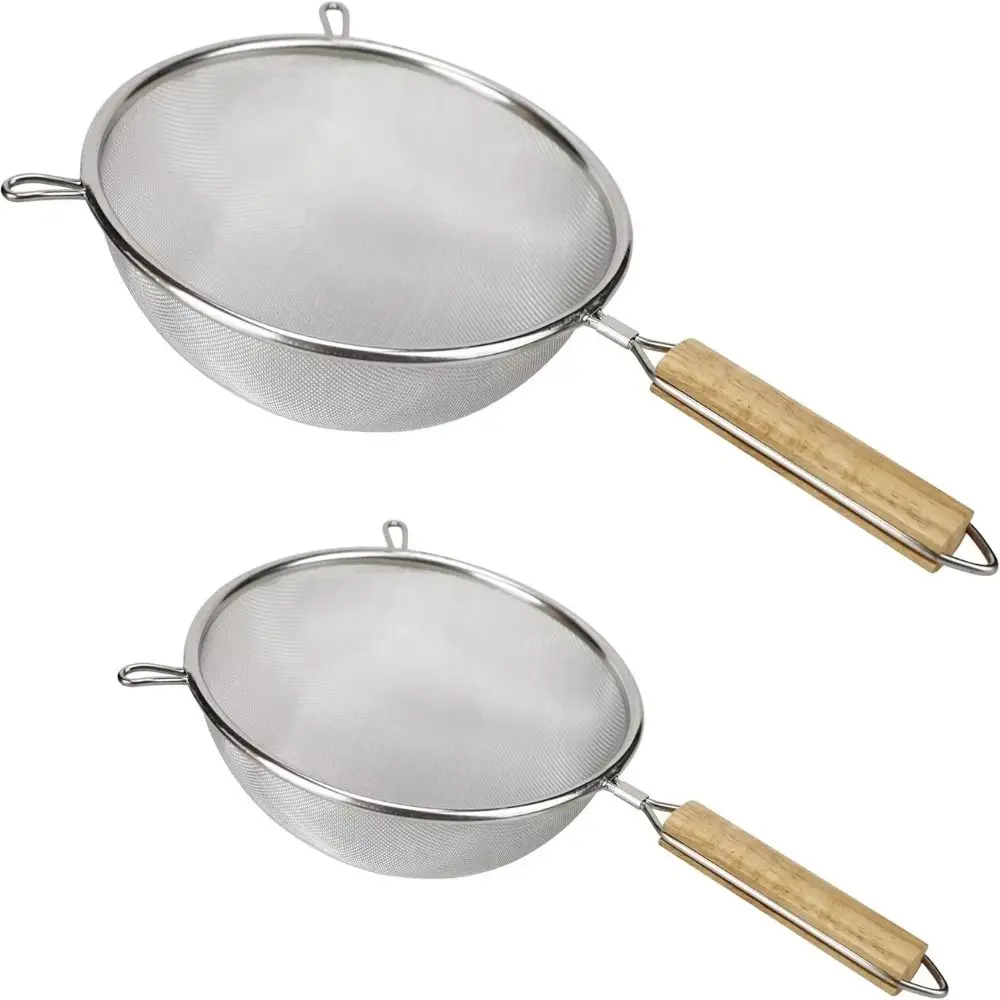 Espumadores de cocina de acero inoxidable 304, mango de madera para enjuague de verduras, coladores de alimentos, fácil de limpiar, preparación de cocina