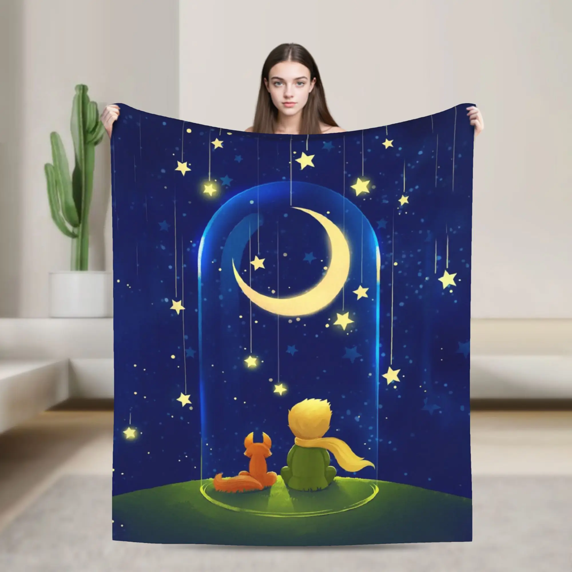 

Knitted Blankets The Little Prince Le Petit Prince Fox Rose France Stars Flannel Throw Blanket Bedroom Sofa Soft Warm Bedsprea,