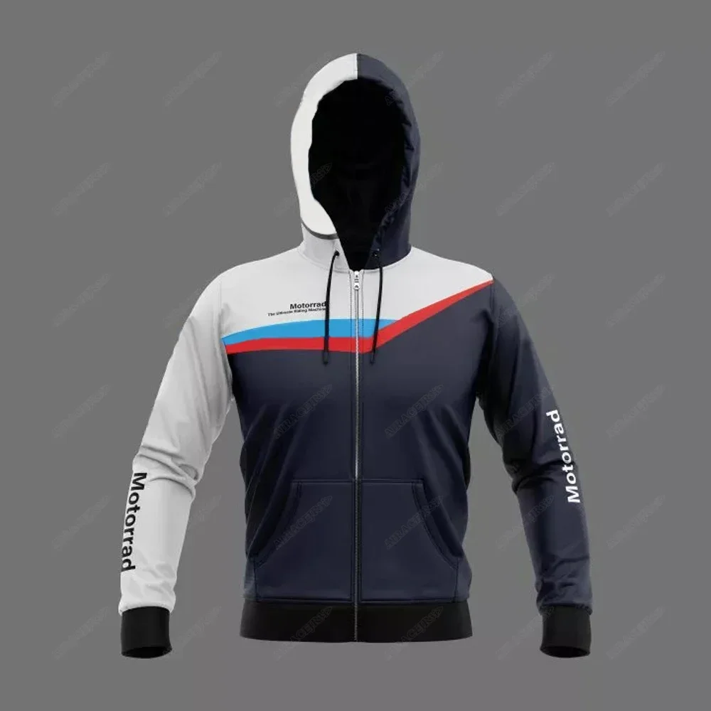 Nueva Chaqueta de Motociclismo BMW Motorrad Motorsport Racing Azul/Blanco para Hombre con Cremallera, Forro Polar, Capucha y Dos Bolsillos para Mantener el Calor