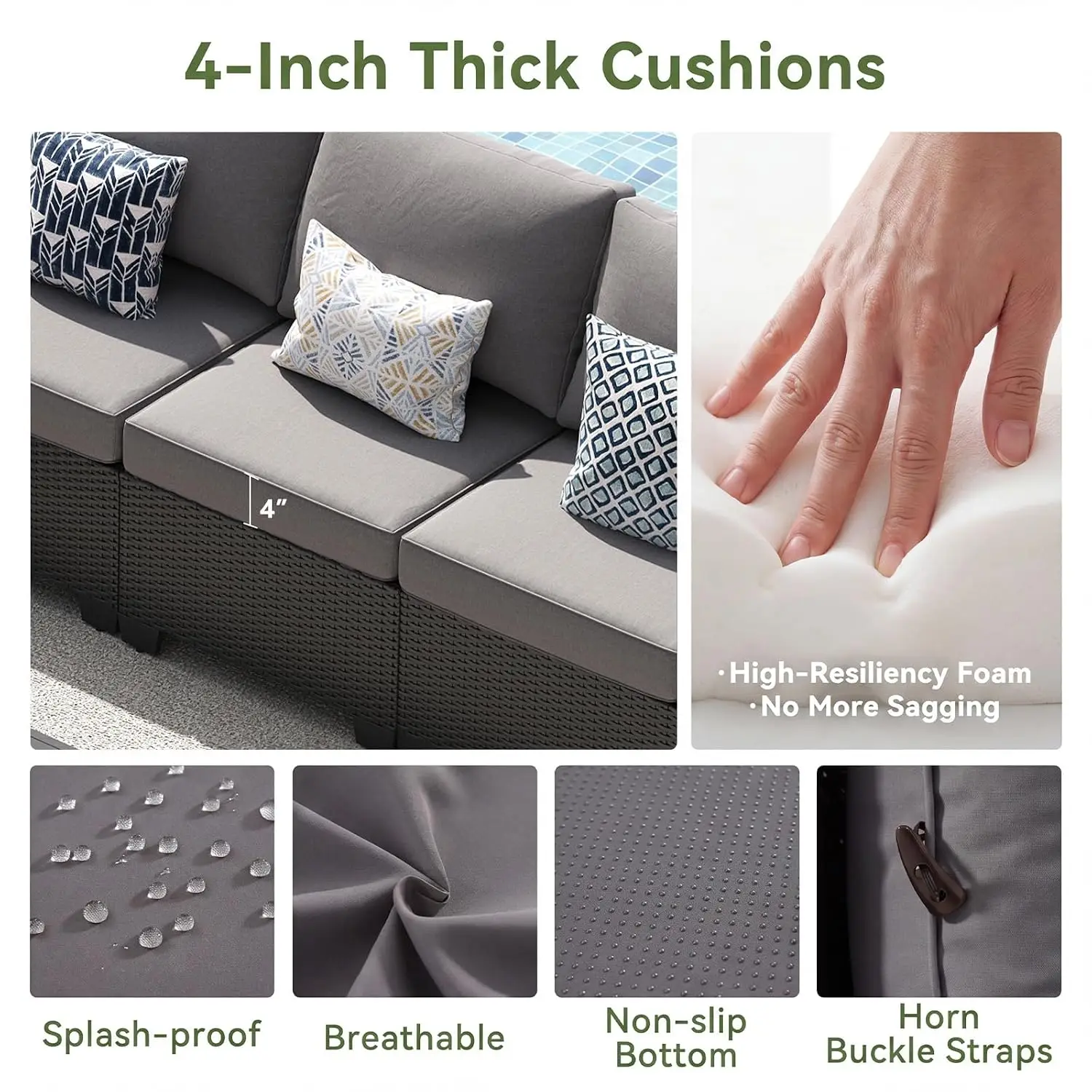 9 PCS Patio Wicker Sectional Sofa Set with Swivel Rocker Chairs & 4" Thick Cushions for Backyard Poolside, Customized